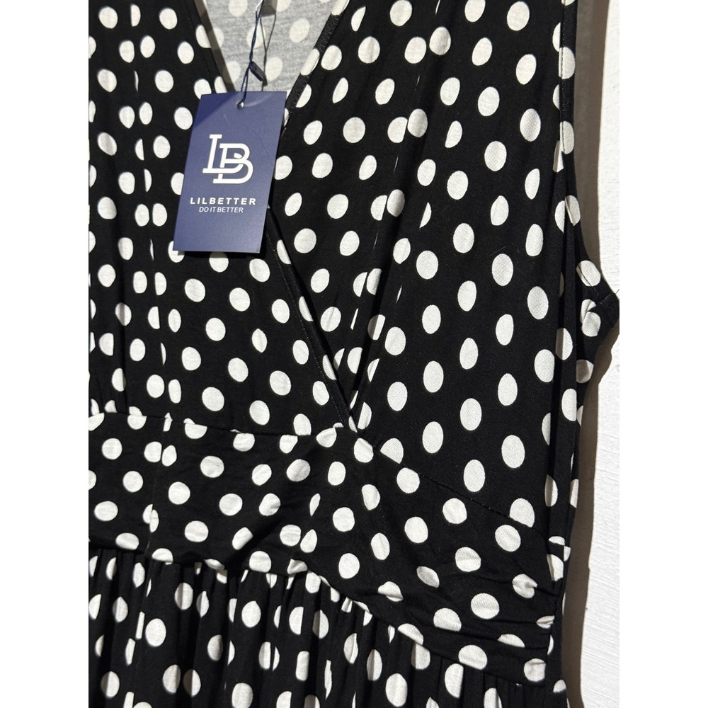 NWT LilBetter Womens Polka Dot Maxi Dress 2XL Black White Sleeveless Jersey Knit - Picture 5 of 7
